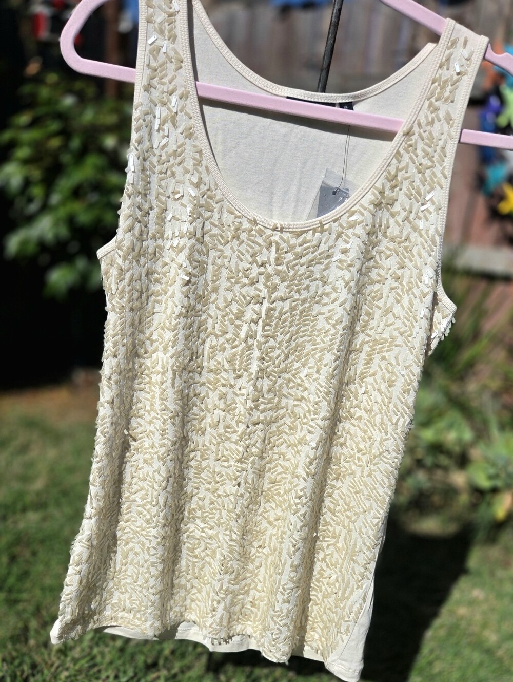 Apt.9 Cream Beaded Scoop Neck Tank Top